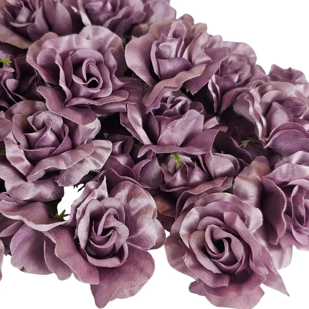 100 Plum Purple Satin Rose Heads Stemless Wedding Floral Craft DIY 2.5in